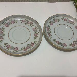 Noritake 5433 Saucer Red and Gray Flowers Gray Band Japan set of 2 G5
